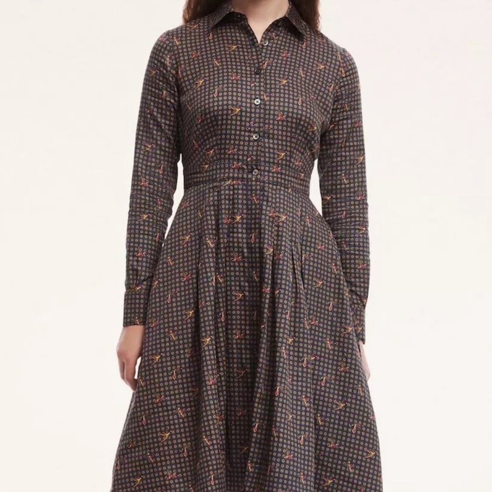 Brooks Brothers Cotton Pleated Dress w/duck (or pheasant?) Print (size 8)